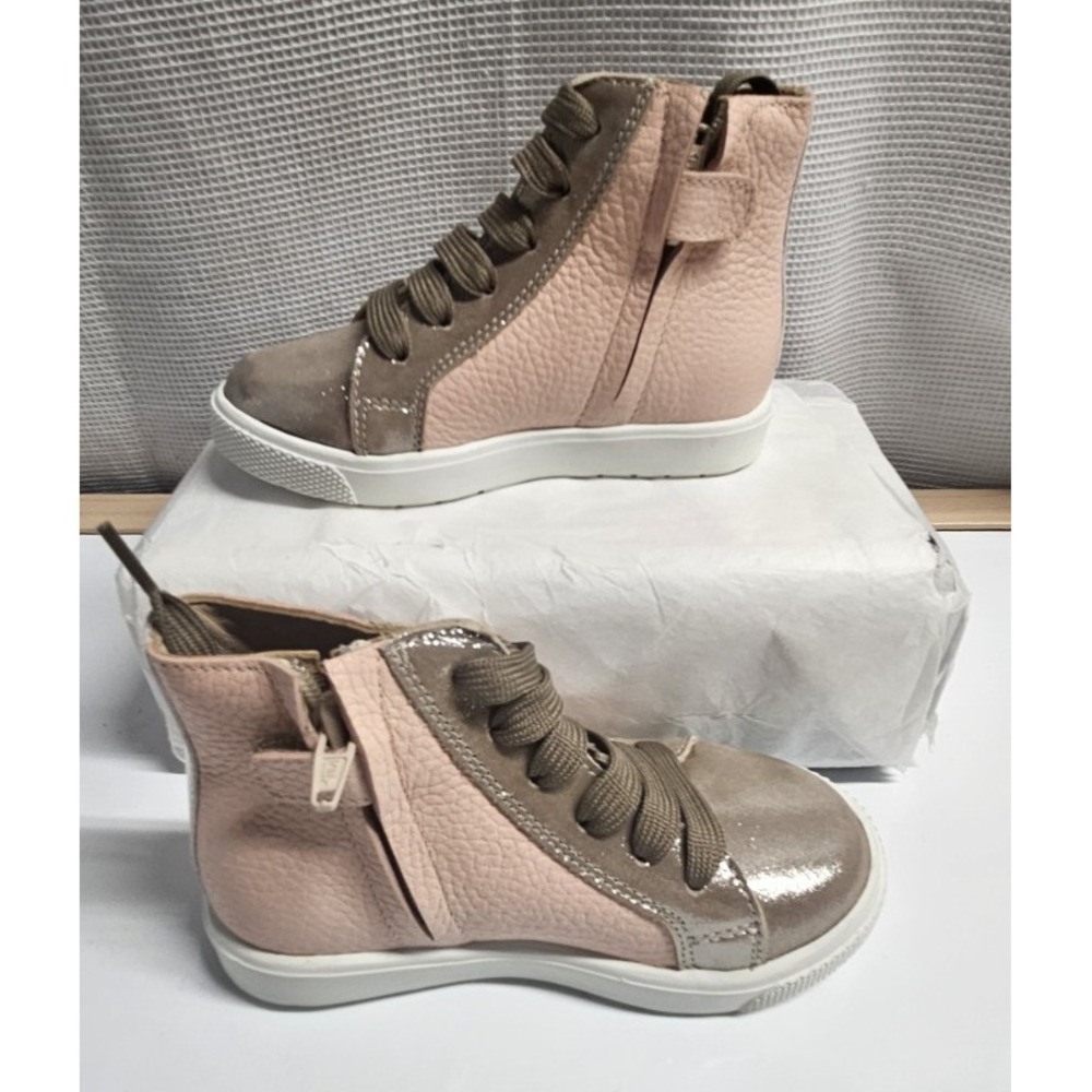 Elephantito girls European Sneaker metallic brown + Pink side zip Toddler US 7